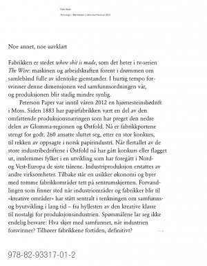 Bernhard Ellefsen (red.), Remi Nilsen (red.), Power Ekroth (red.): Fabrikk: Antologi – Møllebyen Litteraturfestival 2013